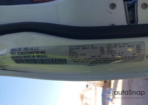 2025 Jeep Compass Limited 4X4 z USA, uszkodzony, nr VIN 3C4NJDCNXST601858